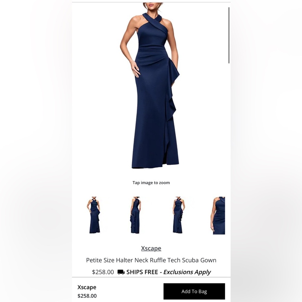 Xscape One Shoulder Navy Gown